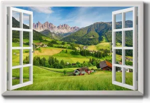 Renditions Gallery Nature Wall Art Scenic Window View of Wharfedale Valley & Farm Canvas Hanging Artwork for Bedroom Living Room Office Decor - 8"X12" LT04