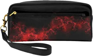 Reusable Cosmetic Makeup Bag â€“ Explosion Burst Red Black Print Leather Small Makeup Bag for Travel, Toiletry Organizer with Zipper