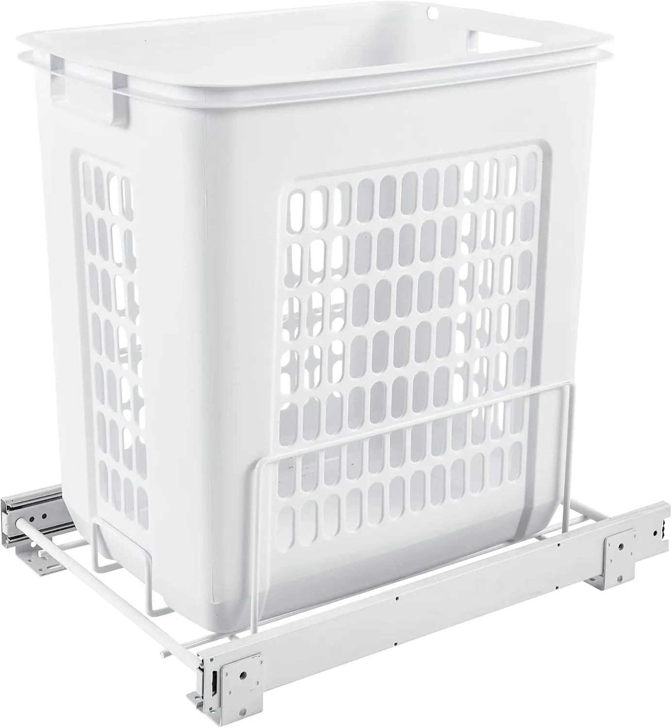 Rev-A-Shelf Pullout 20" Deep Cabinet Floor Steel Mounted Polymer Plastic Clothes Laundry Hamper with Full Extension Slides, White, HPRV-1520 S