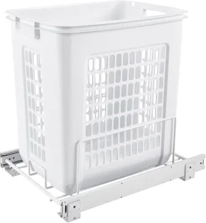 Rev-A-Shelf Pullout 20" Deep Cabinet Floor Steel Mounted Polymer Plastic Clothes Laundry Hamper with Full Extension Slides, White, HPRV-1520 S