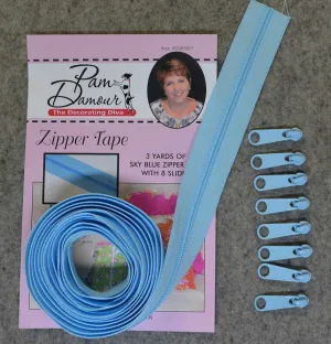 Reversible Coil Zipper Tape 3yds Sky Blue 8 Slides