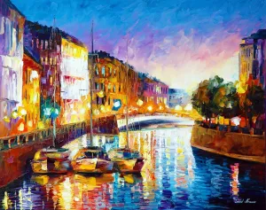 River Wall Art Print Docks Artwork On Canvas by Leonid Afremov | Charming River | 32 x 40 | Stretched