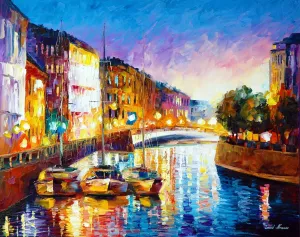River Wall Art Print Docks Artwork On Canvas by Leonid Afremov | Charming River | 41 x 51.3 | In Roll