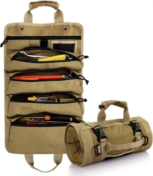 Roll Up Tool Bag, Koolertron 4 Zippers Water Resistant Wrench Tool Organizer, 900D Oxford Cloth Multi Pockets Storage for Mechanic/Electrician, Ideal Gift for Him, Khaki