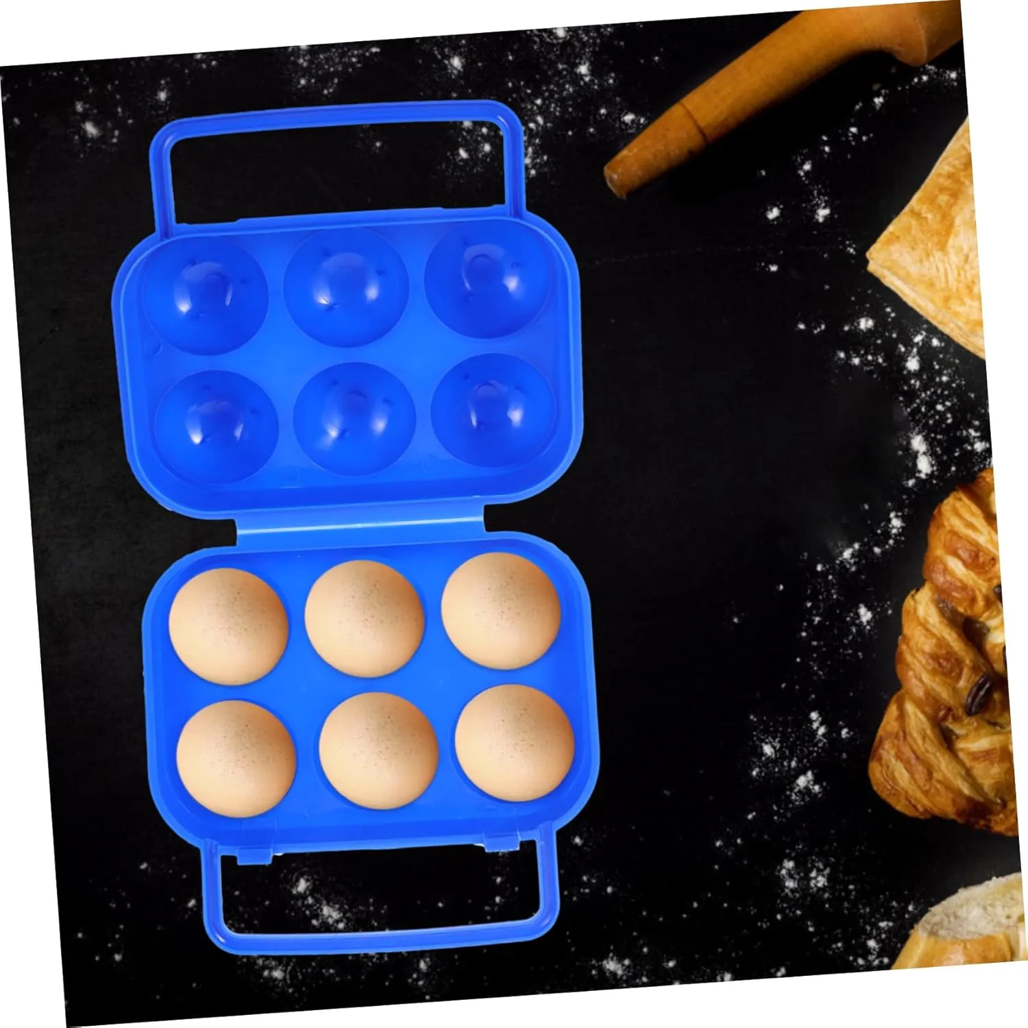 Rolling Egg Storage Case Handle Plastic Egg Carrier for Kitchen Camping and