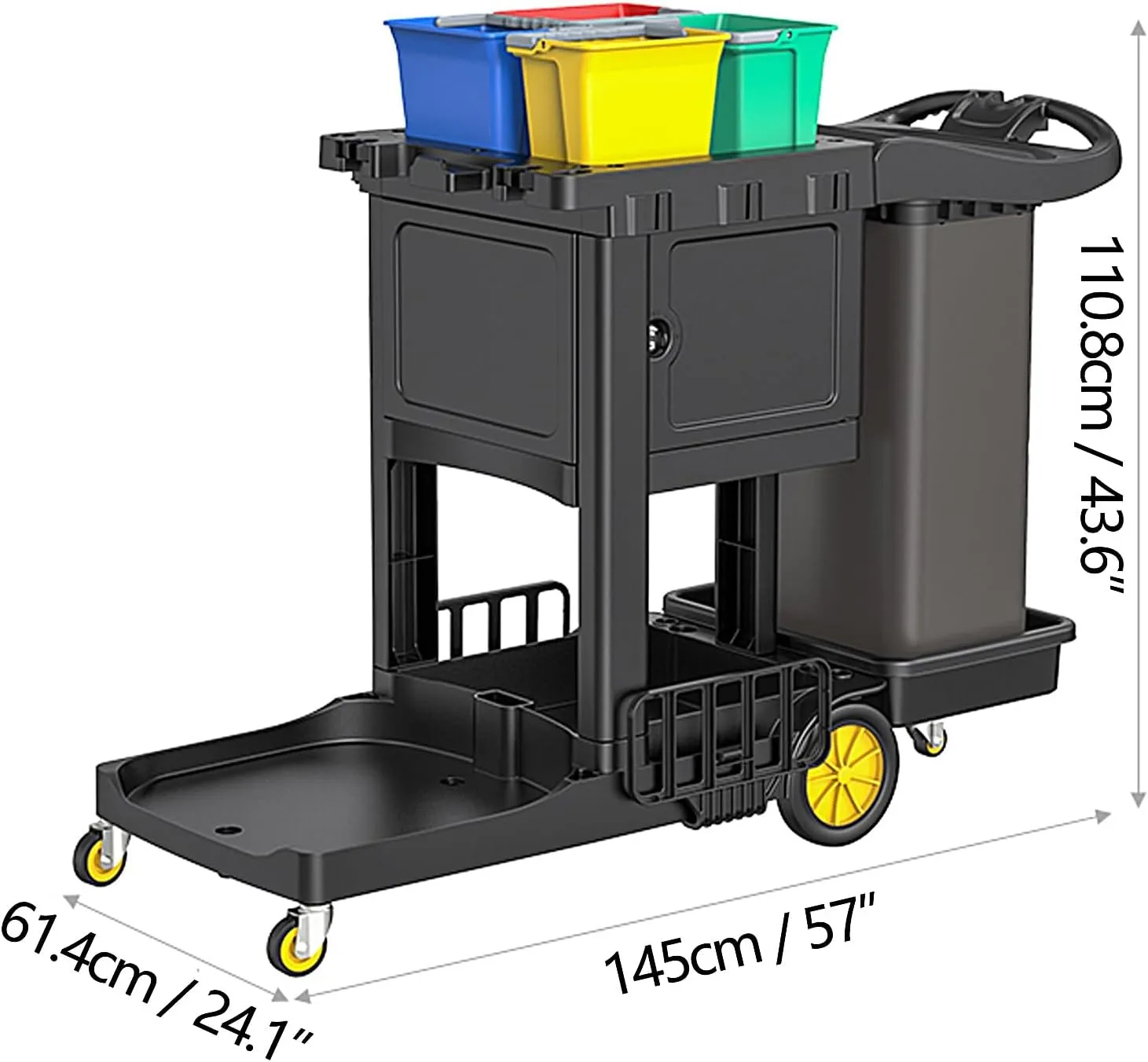 Rolling Laundry Cart Thickened Plastic Dirty Clothes Hamper with Wheels Multifunctional Cleaning Vehicle for Hotels, Shopping Malls, Airports Can Bear 150kg(145 * 61.4 * 110.8cm)