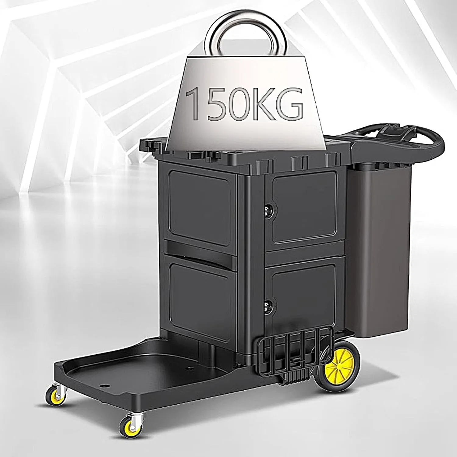 Rolling Laundry Cart Thickened Plastic Dirty Clothes Hamper with Wheels Multifunctional Cleaning Vehicle for Hotels, Shopping Malls, Airports Can Bear 150kg(145 * 61.4 * 110.8cm)