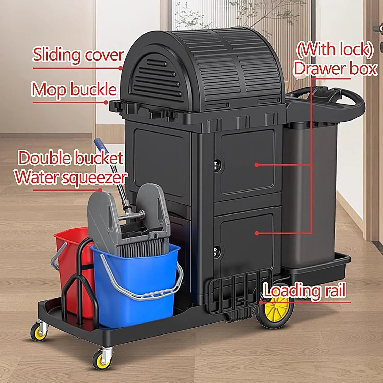 Rolling Laundry Cart Thickened Plastic Dirty Clothes Hamper with Wheels Multifunctional Cleaning Vehicle for Hotels, Shopping Malls, Airports Can Bear 150kg(145 * 61.4 * 110.8cm)