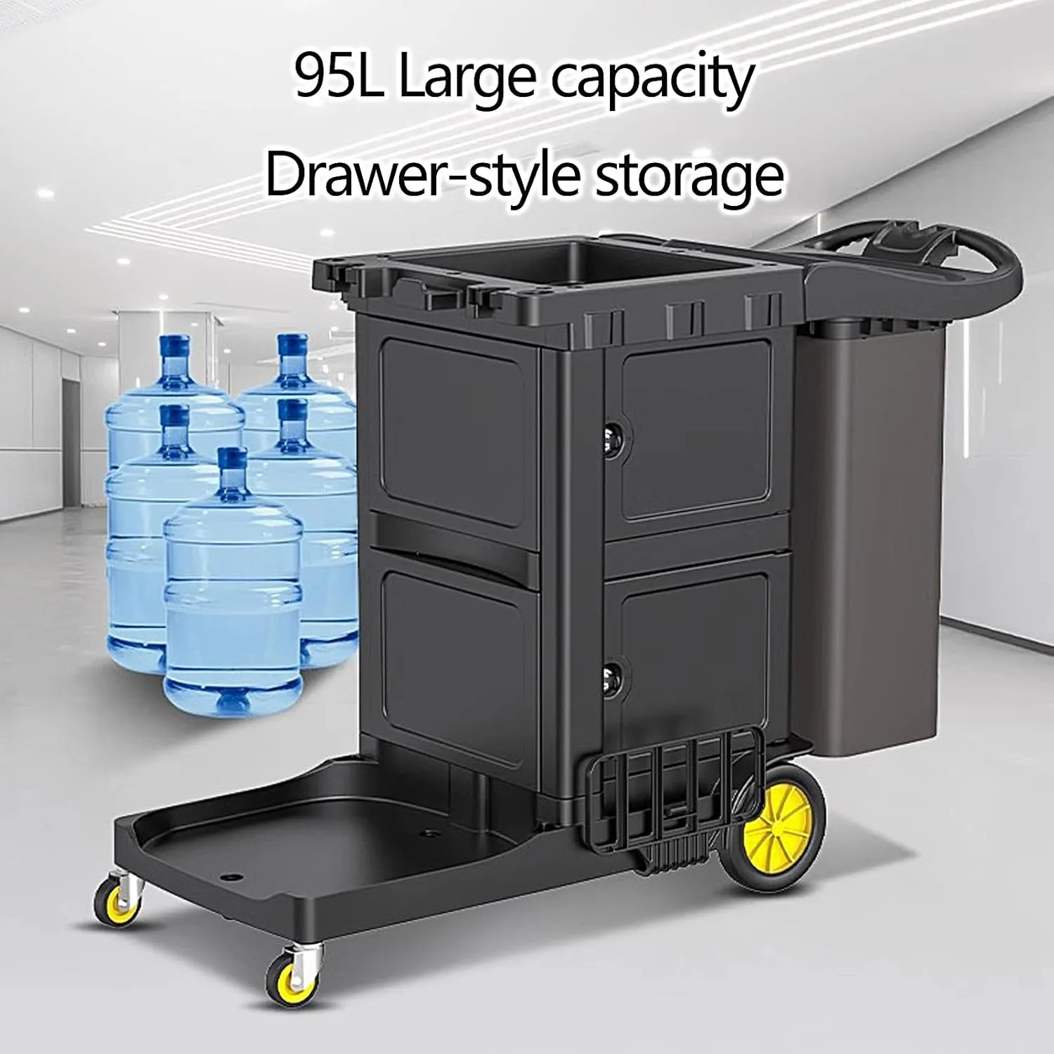 Rolling Laundry Cart Thickened Plastic Dirty Clothes Hamper with Wheels Multifunctional Cleaning Vehicle for Hotels, Shopping Malls, Airports Can Bear 150kg(145 * 61.4 * 110.8cm)