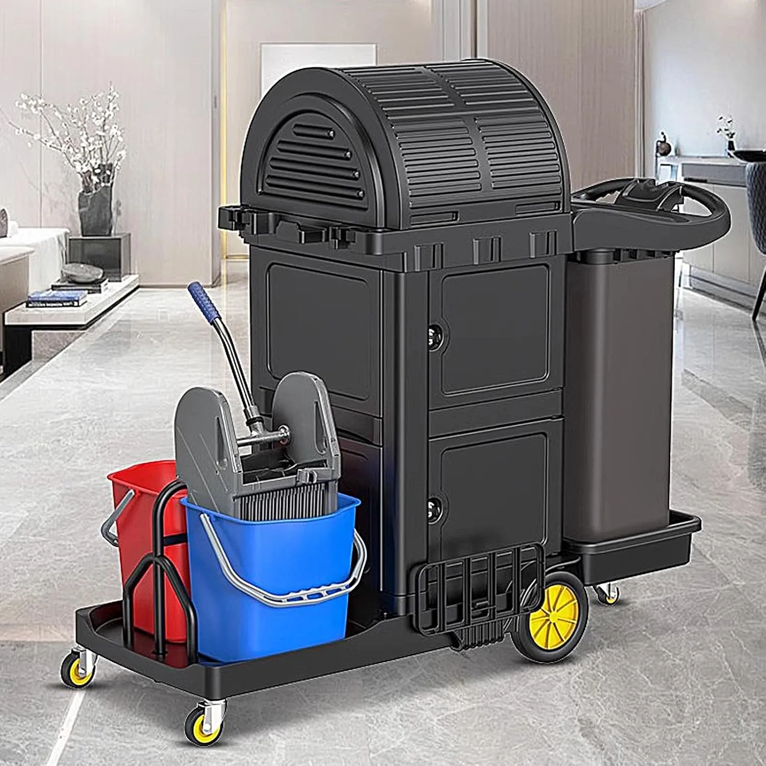 Rolling Laundry Cart Thickened Plastic Dirty Clothes Hamper with Wheels Multifunctional Cleaning Vehicle for Hotels, Shopping Malls, Airports Can Bear 150kg(145 * 61.4 * 110.8cm)