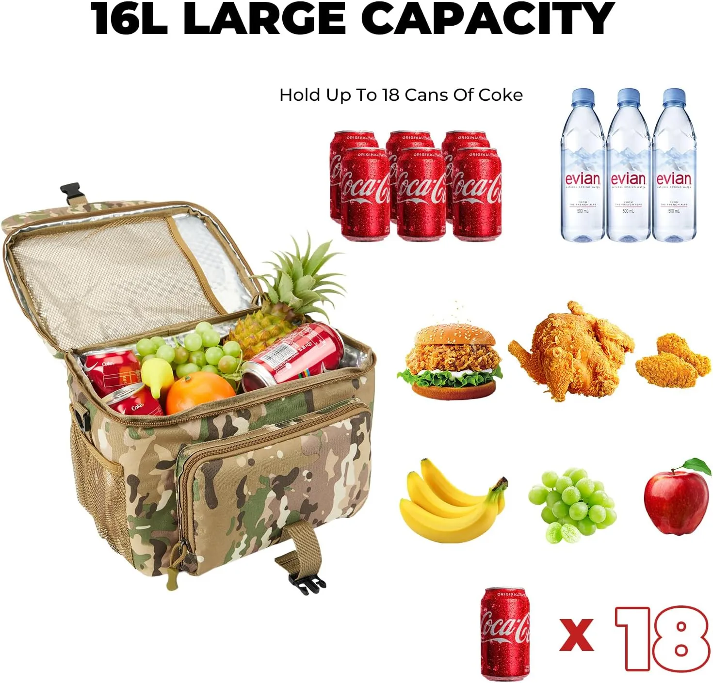 Ronyes Tactical Lunch Box for Men,Large Insulated Lunch Bag with Shoulder Strap,Heavy Duty lunchbox Cooler MOLLE Webbing, Leakproof Pail for Work Camping Fishing-Camo Brown