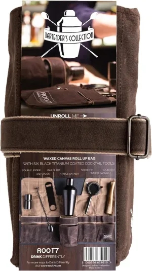 Root7 Bartender's Wax Canvas Cocktail Bag for Carrying Boston Cocktail Shaker, Muddler, Jigger and Bartender Tools