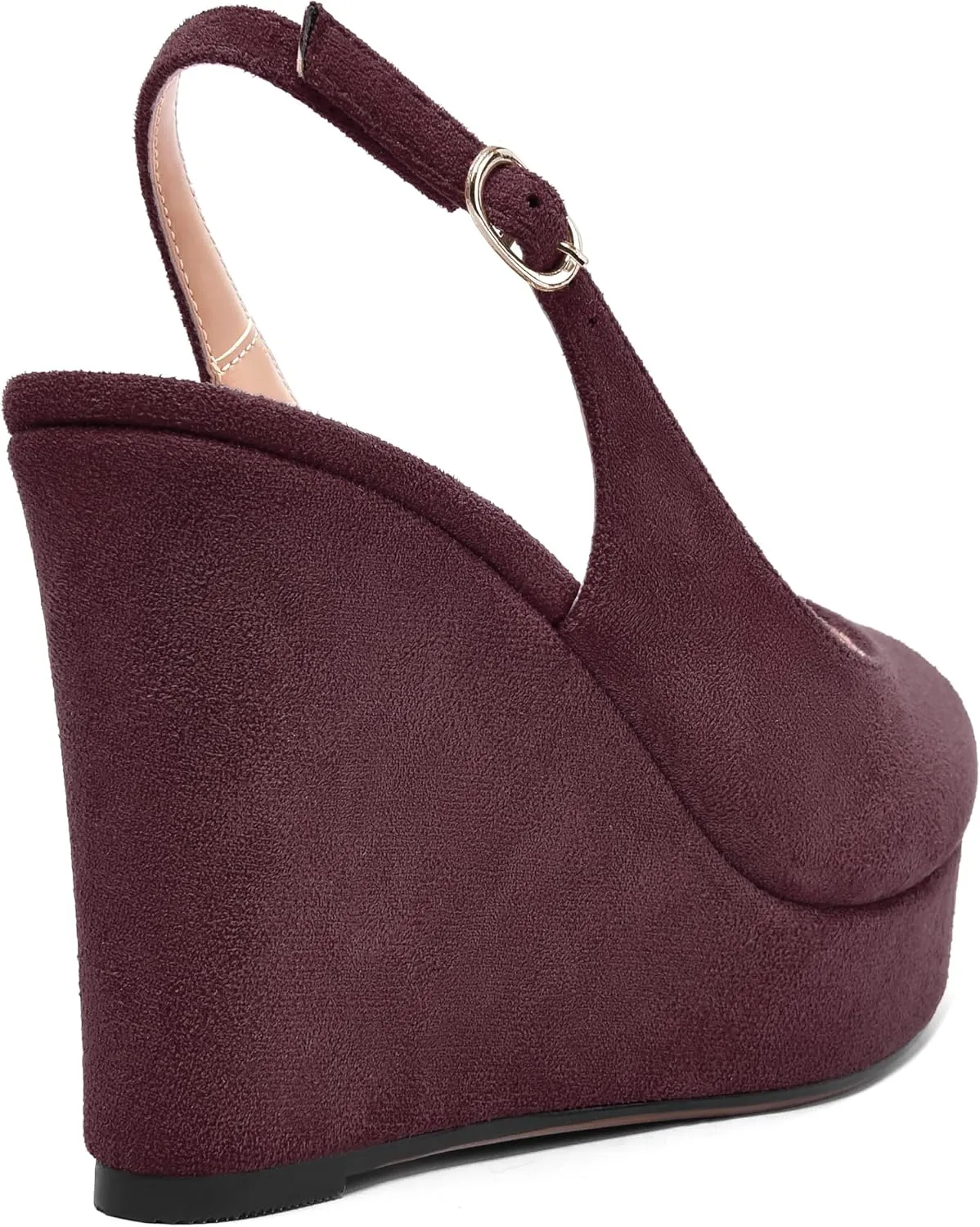 ROSERWISH Womens Buckle Peep Toe Fashion Suede Sexy Evening Slingback Wedge High Heel Pumps Shoes 4 Inch