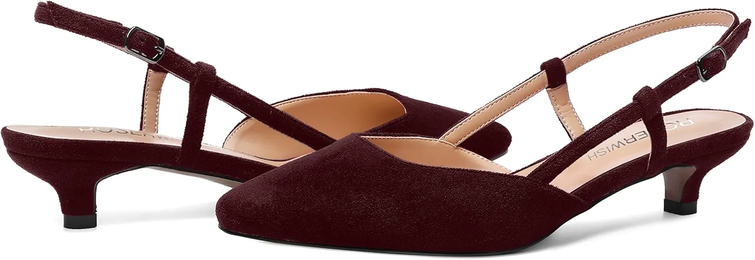 ROSERWISH Womens Cute Square Toe Slingback Suede Wedding Party Comfortable Kitten Low Heel Pumps Dress Shoes 1.5 Inch