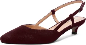 ROSERWISH Womens Cute Square Toe Slingback Suede Wedding Party Comfortable Kitten Low Heel Pumps Dress Shoes 1.5 Inch