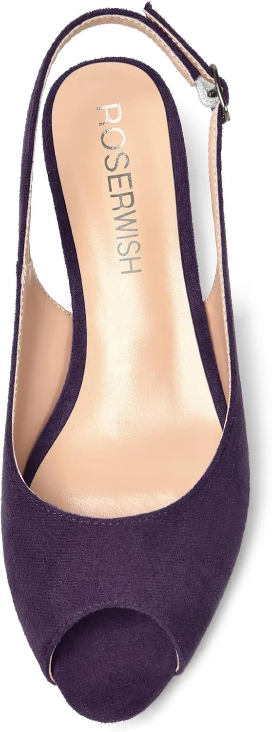 ROSERWISH Womens Fashion Suede Buckle Slingback Dress Peep Toe Wedding Kitten Low Heel Pumps Shoes 1.5 Inch