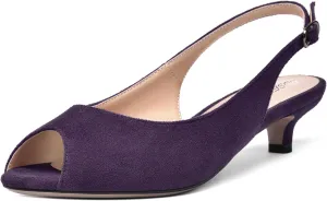 ROSERWISH Womens Fashion Suede Buckle Slingback Dress Peep Toe Wedding Kitten Low Heel Pumps Shoes 1.5 Inch
