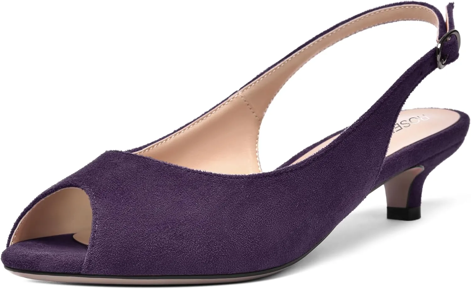 ROSERWISH Womens Fashion Suede Buckle Slingback Dress Peep Toe Wedding Kitten Low Heel Pumps Shoes 1.5 Inch