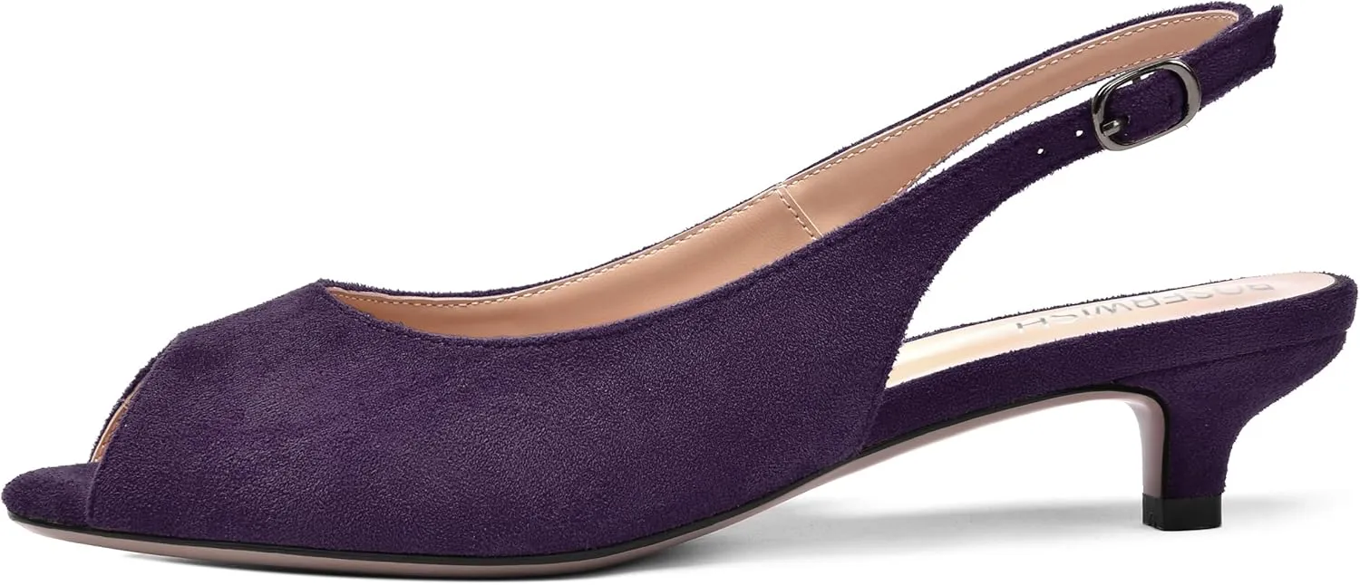 ROSERWISH Womens Fashion Suede Buckle Slingback Dress Peep Toe Wedding Kitten Low Heel Pumps Shoes 1.5 Inch