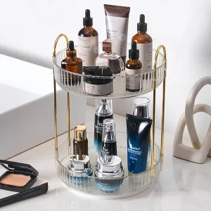 Rotating Makeup Organizer Countertop 2 Tier Lazy Susan Trays Clear Skincare Perfume Storage for Bathroom Counter Vanity, Transparent