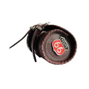 Route 66 Brown Motorcycle Biker Leather Tool Bag Barrel Roll