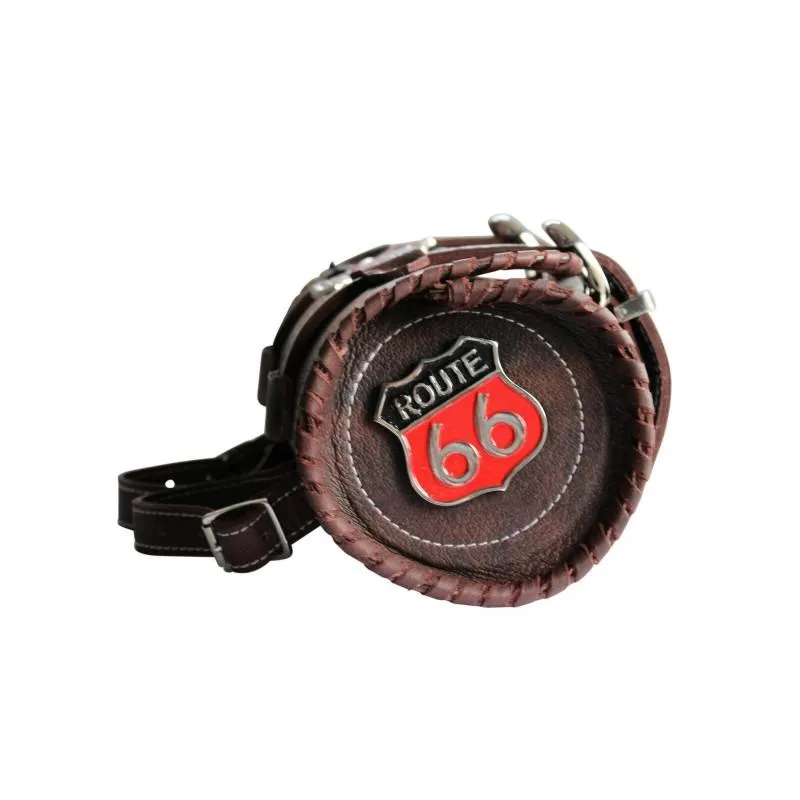 Route 66 Brown Motorcycle Biker Leather Tool Bag Barrel Roll