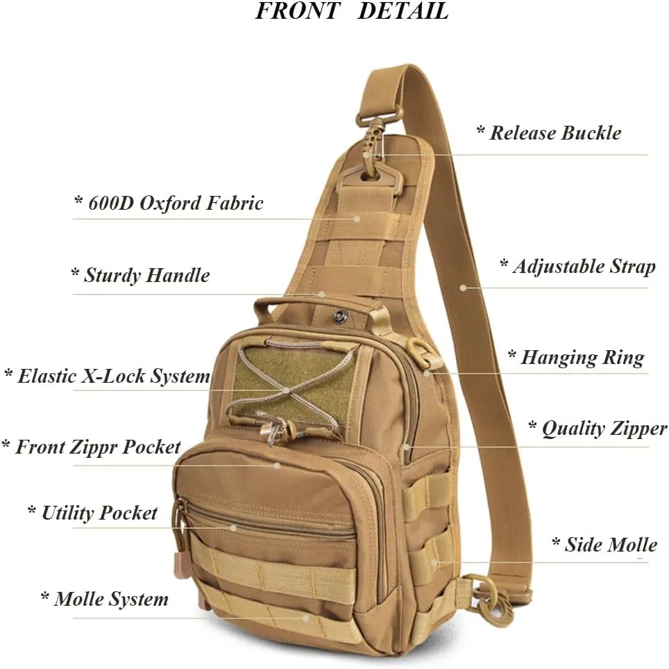 RTGGSEL Men's Camouflage Tactical Sling Shoulder Bags Travel Military MOLLE EDC Crossbody Chest Bag with USB Charging Port (String Snake Black)