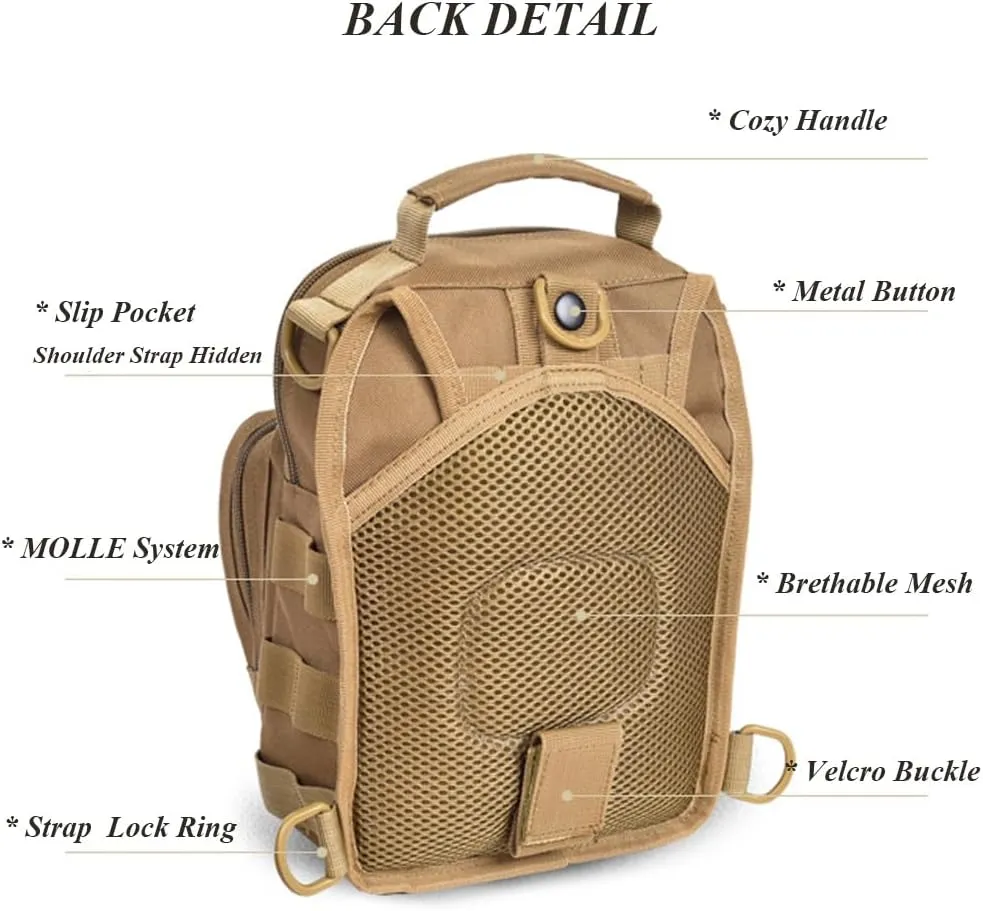 RTGGSEL Men's Camouflage Tactical Sling Shoulder Bags Travel Military MOLLE EDC Crossbody Chest Bag with USB Charging Port (String Snake Black)