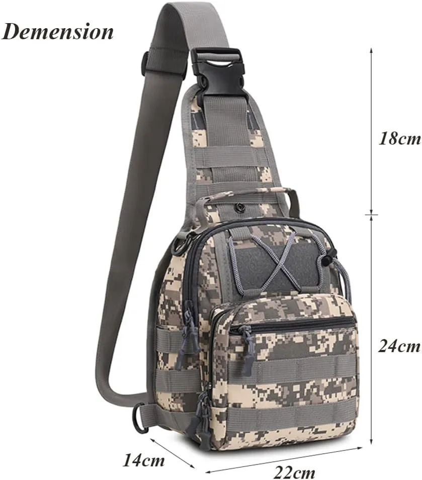 RTGGSEL Men's Camouflage Tactical Sling Shoulder Bags Travel Military MOLLE EDC Crossbody Chest Bag with USB Charging Port (String Snake Black)