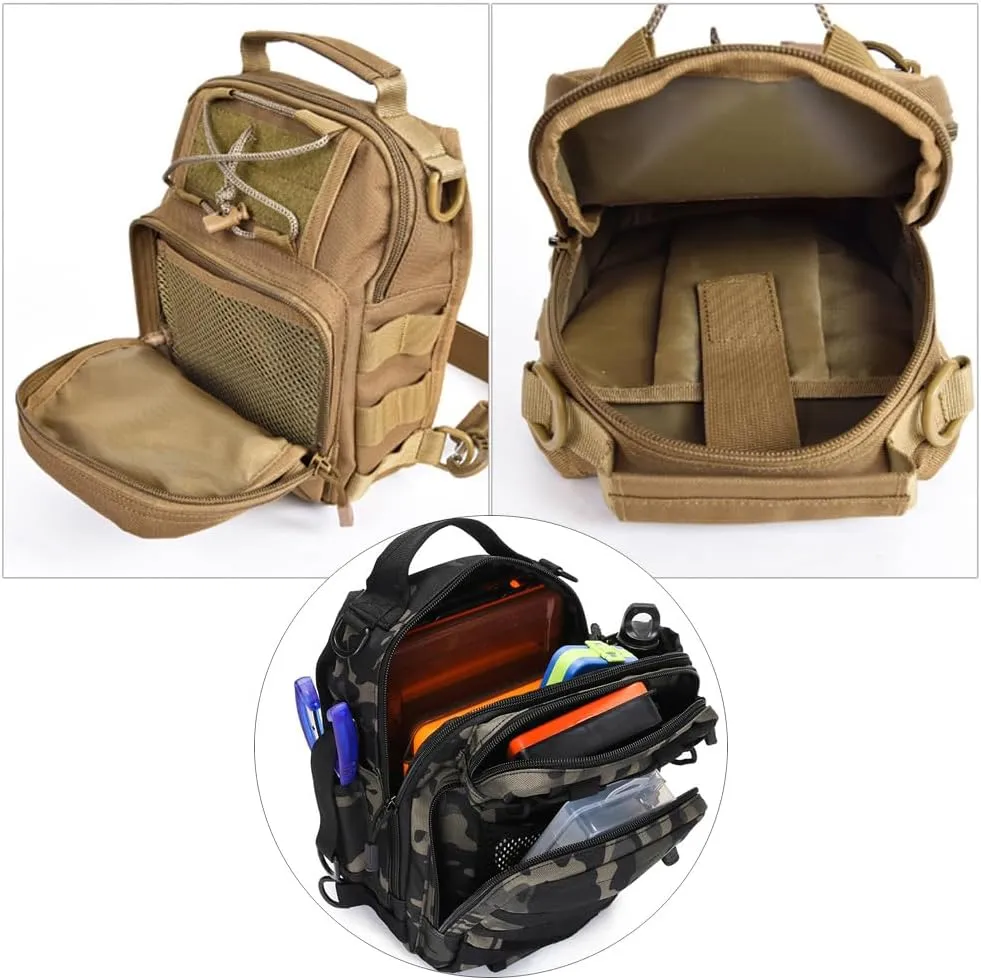 RTGGSEL Men's Camouflage Tactical Sling Shoulder Bags Travel Military MOLLE EDC Crossbody Chest Bag with USB Charging Port (String Snake Black)