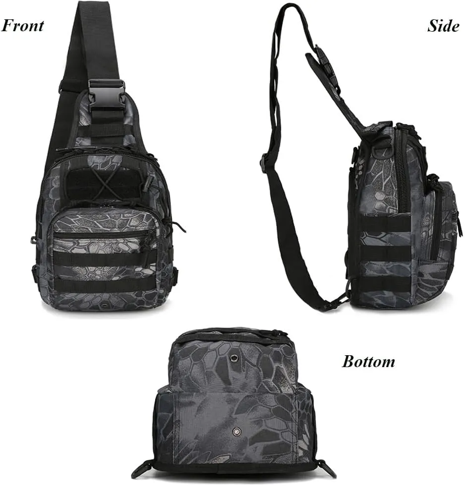 RTGGSEL Men's Camouflage Tactical Sling Shoulder Bags Travel Military MOLLE EDC Crossbody Chest Bag with USB Charging Port (String Snake Black)