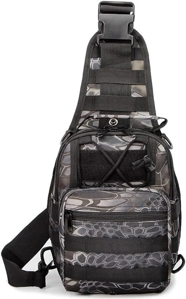 RTGGSEL Men's Camouflage Tactical Sling Shoulder Bags Travel Military MOLLE EDC Crossbody Chest Bag with USB Charging Port (String Snake Black)