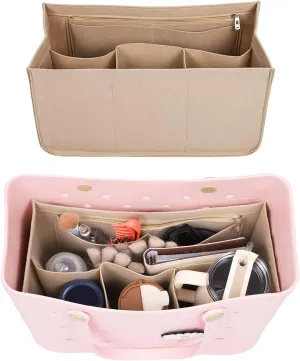 Rubber Beach Bag Organizer Compatible with Bogg Bag/Simply Southern, Felt Bag Organizer Insert Tote Organizer Insert with 7 Pockets, Only for Bogg Bags XL-Size (Apricot)