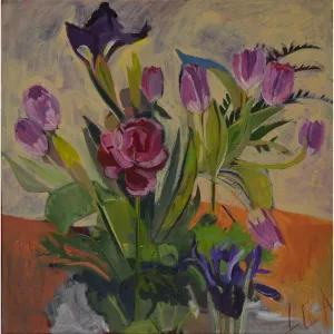 Rununculus c-lb206by Lila Bacon Floral Painting on Canvas