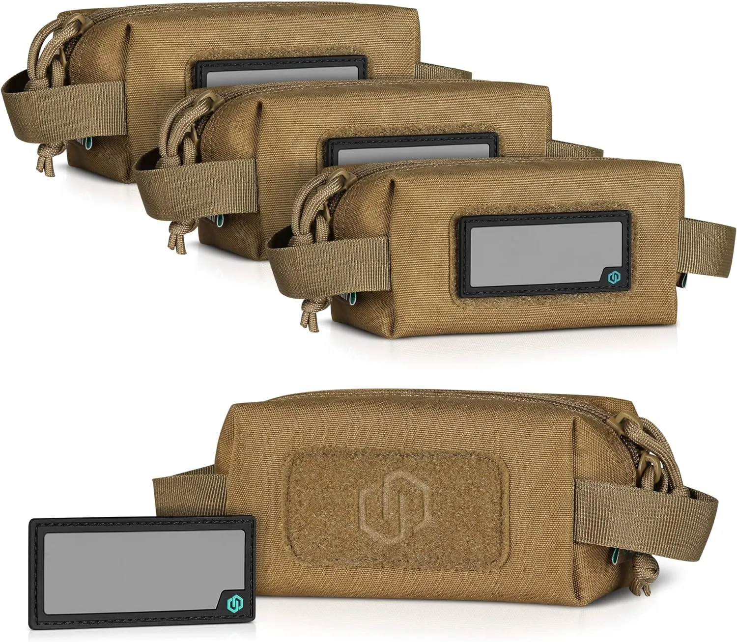 Savior Equipment Loose Sacs 4-Pack Tactical Ammo Pouch Firearm Ammunition Carrier Bag, ID Patches Included, Rifle Carbine Pistol Revolver Ammos Transportation Soft Case Hunting Shooting Range Gear