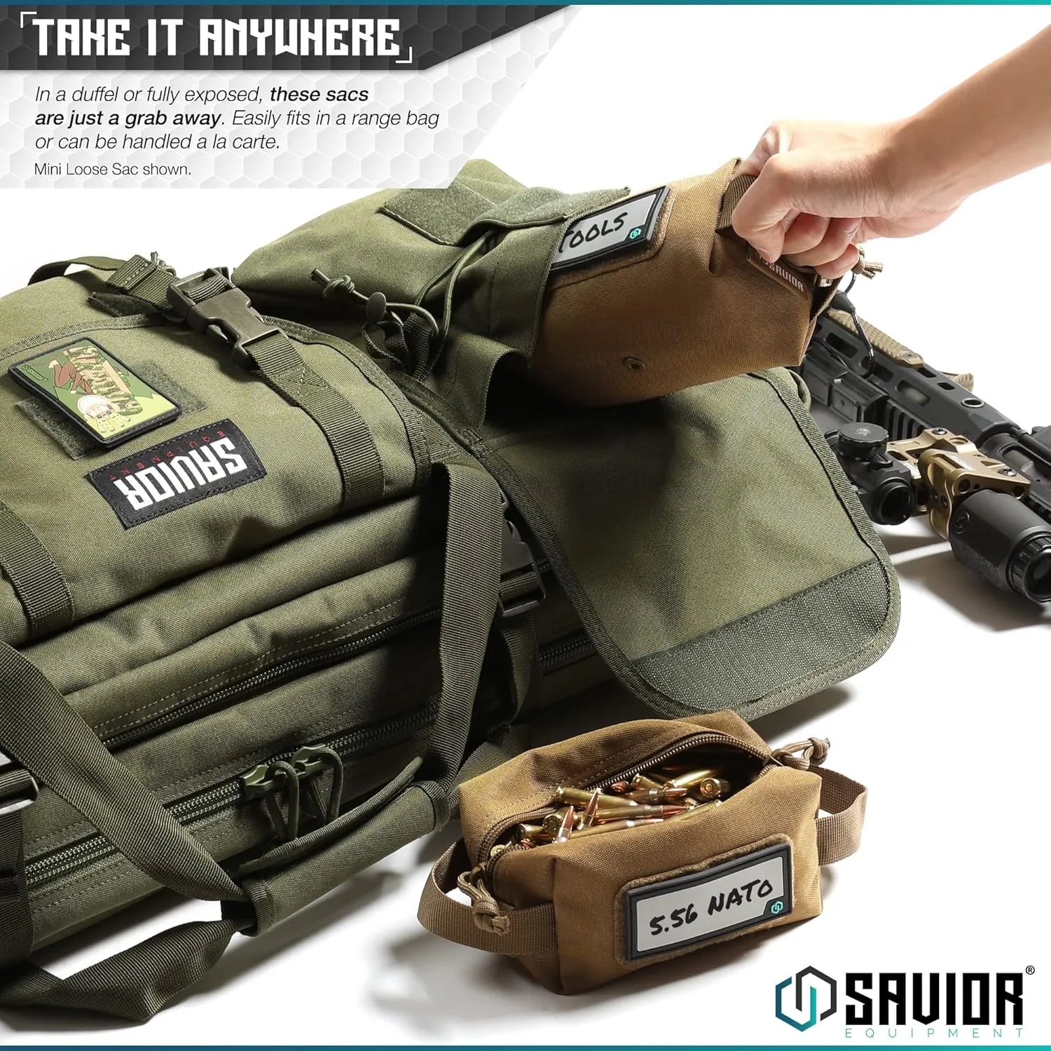 Savior Equipment Loose Sacs 4-Pack Tactical Ammo Pouch Firearm Ammunition Carrier Bag, ID Patches Included, Rifle Carbine Pistol Revolver Ammos Transportation Soft Case Hunting Shooting Range Gear