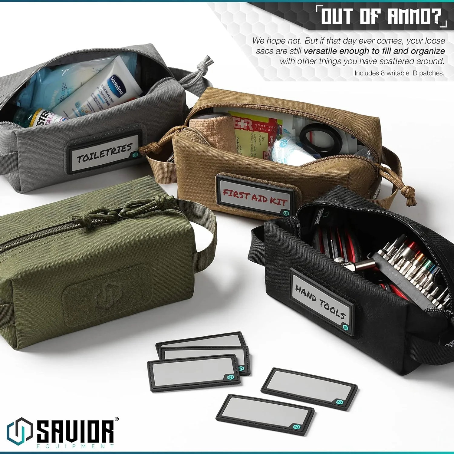 Savior Equipment Loose Sacs 4-Pack Tactical Ammo Pouch Firearm Ammunition Carrier Bag, ID Patches Included, Rifle Carbine Pistol Revolver Ammos Transportation Soft Case Hunting Shooting Range Gear