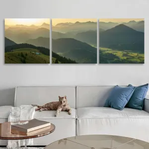 Scenic sunrise above a mountain range the alps 3 Piece Canvas Wall Art for Living Room Bedroom Office Framed Prints Pictures Painting Wall Decor Artwork for Walls Set of 3