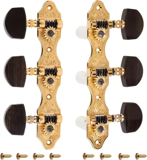 Schaller Hauser Slotted 3 Left 3 Right Classical Guitar Tuning Machines, Gold, Ebony