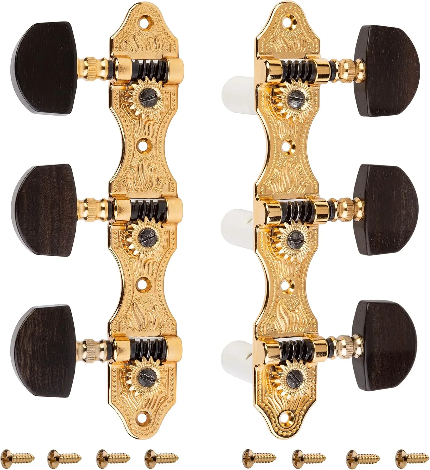 Schaller Hauser Slotted 3 Left 3 Right Classical Guitar Tuning Machines, Gold, Ebony