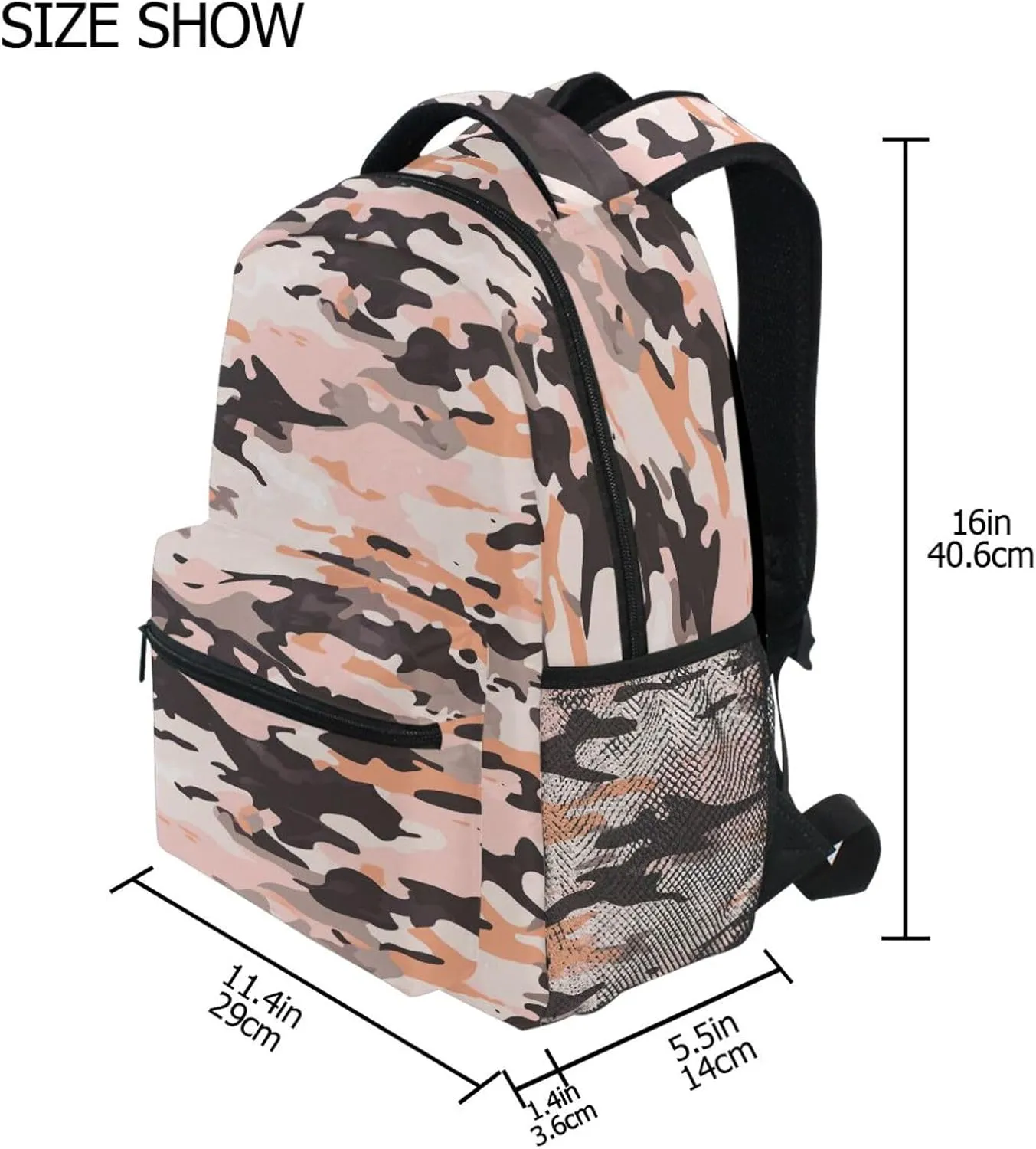 School Backpack for Unisex Adult Waterproof Travel Laptop Backpack with Chest Strap for Travel Trip Camouflage Rose Gold