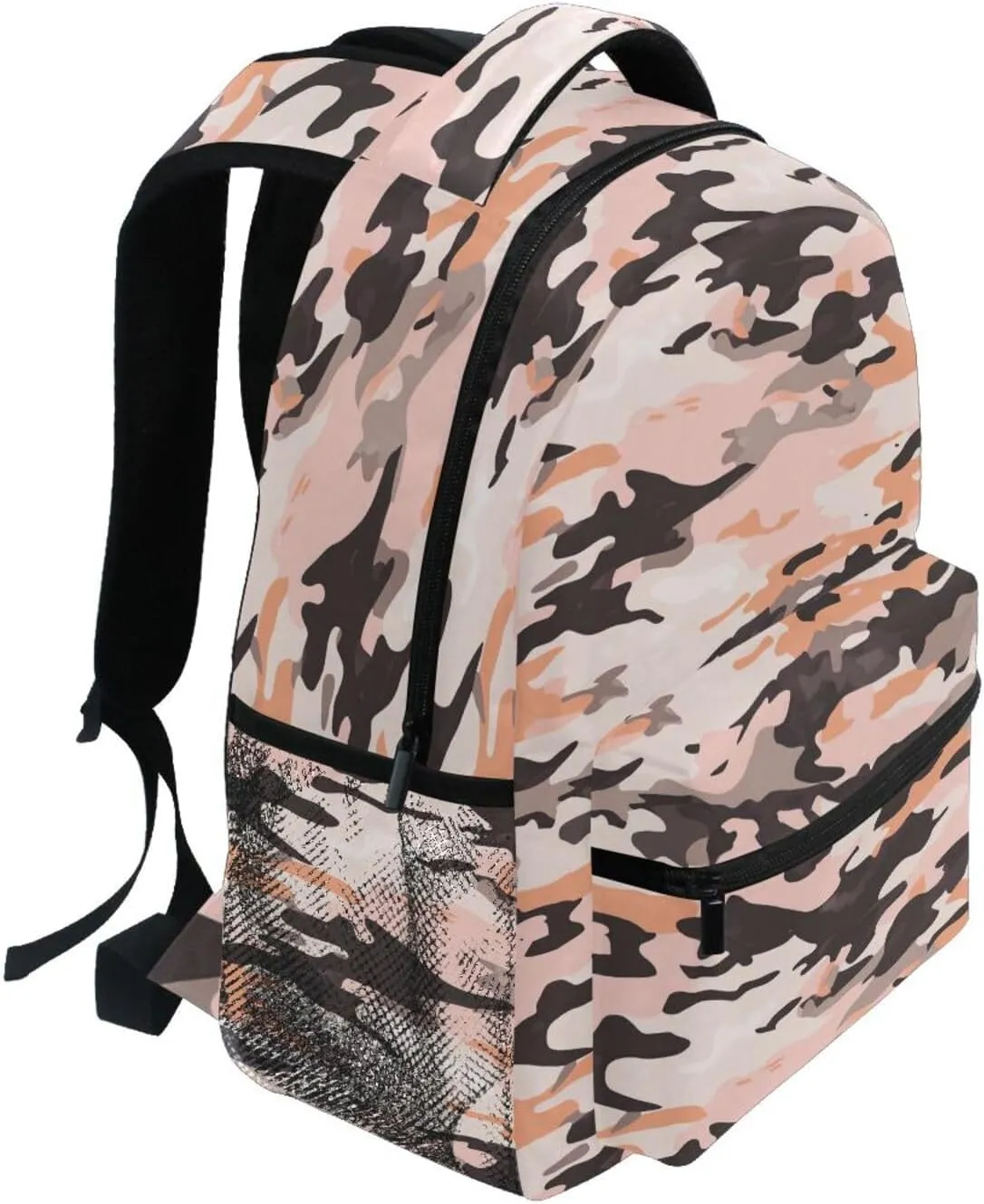 School Backpack for Unisex Adult Waterproof Travel Laptop Backpack with Chest Strap for Travel Trip Camouflage Rose Gold