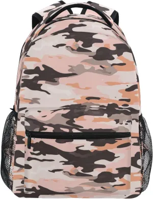 School Backpack for Unisex Adult Waterproof Travel Laptop Backpack with Chest Strap for Travel Trip Camouflage Rose Gold
