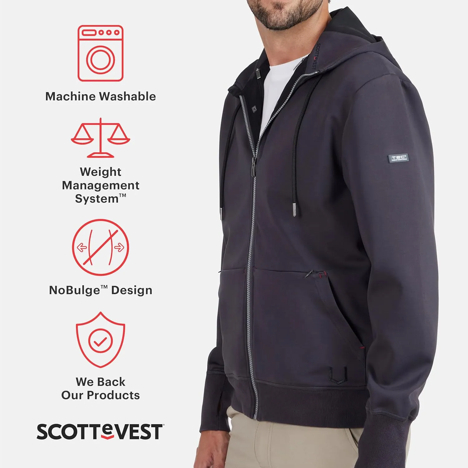 SCOTTeVEST Skubatu Hoodie for Men - 21 Hidden Pockets - Zip Up Sweatshirt for Travel & More