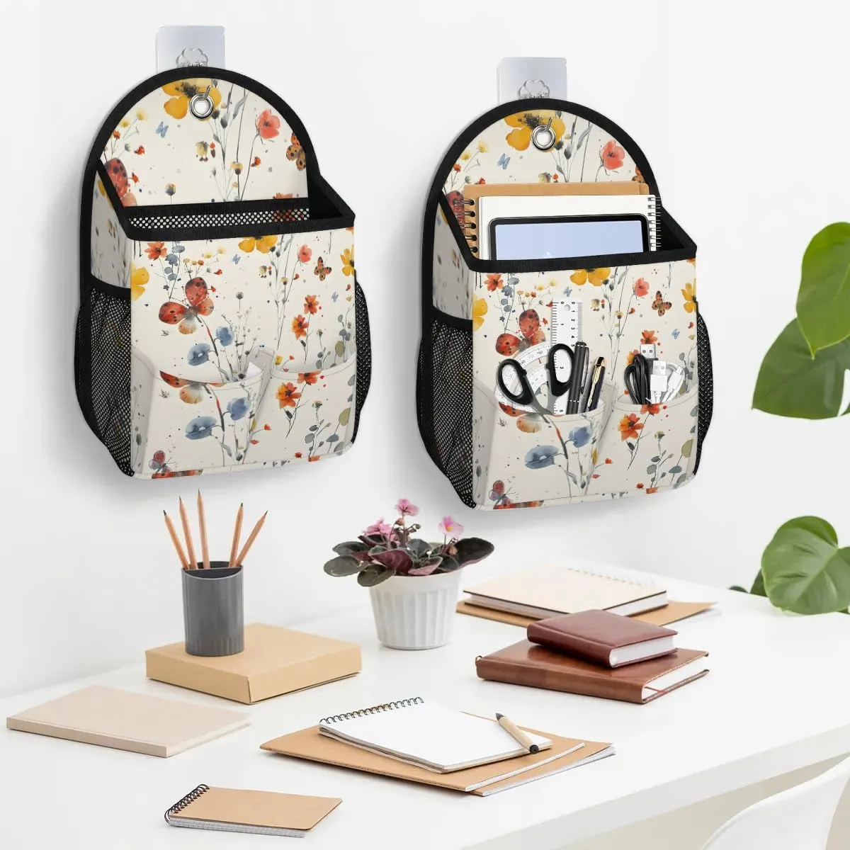 Sedentary Butterfly Wall Hanging Organizer Bag Wall Hanging Storage Bag Fabric Hanging Basket Multifunctional Hanging Bag Waterproof Hanging Bag for Dormitory Bedroom Bathroom Office, 2Pcs
