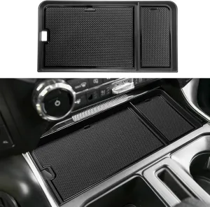 SENSHINE Center Console Organizer Tray for Ford F150 2021-2024 2025/Lightning XLT 2022-2024 Interior Accessories Hidden Insert Storage Box with USB Hole Fit Front Shifter Open Pocket (Black)