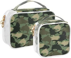 senya Toiletry Bags Camouflage Shark, Clear Makeup Organizing Bag for Women Men, Waterproof Makeup Bag Travel Cosmetic Bags for Bathroom, Business, Vacation - 2 Pack