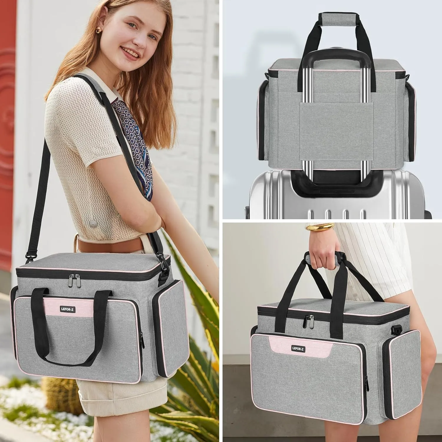 Sewing Machine Carrying Case Bag Compatible for Most Standard Singer,Brother,Janome with Multiple Storage Pockets,Universal Travel Tote Bag with Shoulder Strap for Sewing Machine and Supplies(Grey)