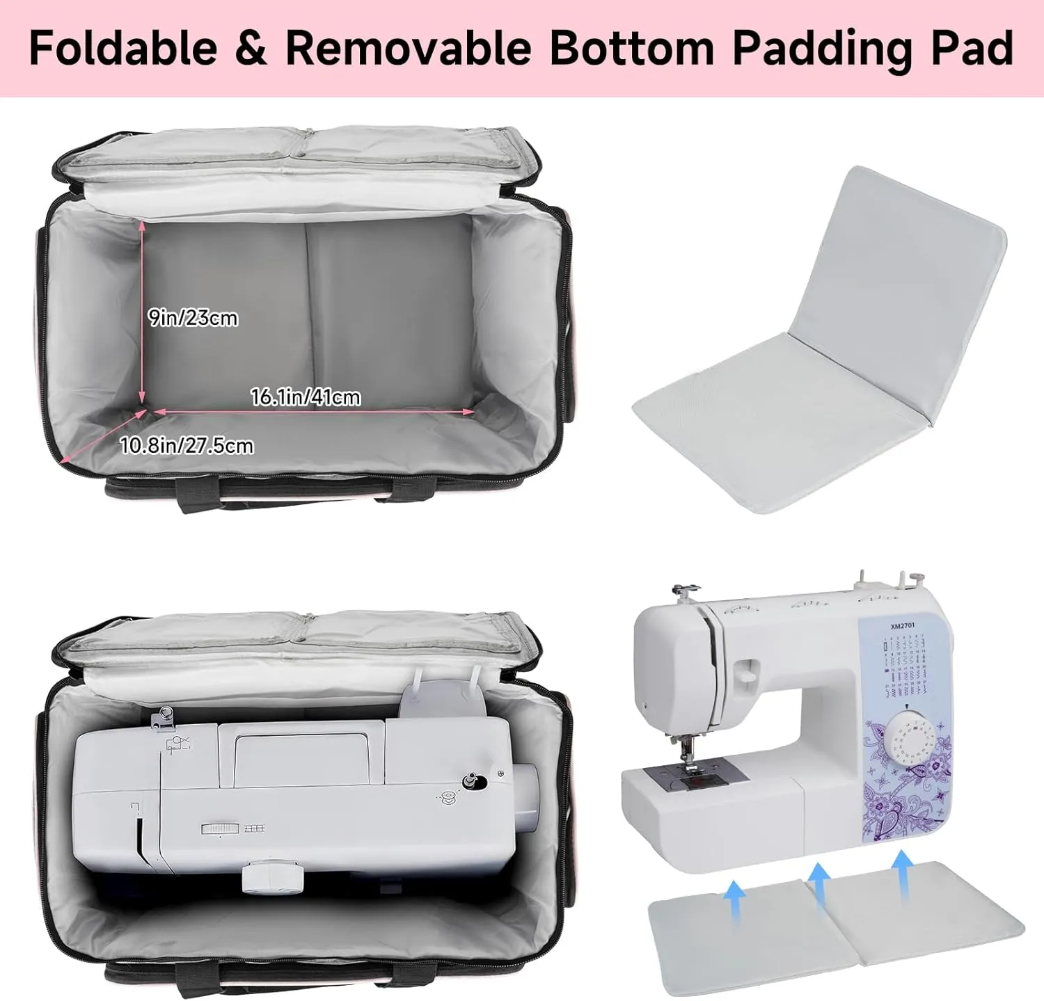 Sewing Machine Carrying Case Bag Compatible for Most Standard Singer,Brother,Janome with Multiple Storage Pockets,Universal Travel Tote Bag with Shoulder Strap for Sewing Machine and Supplies(Grey)