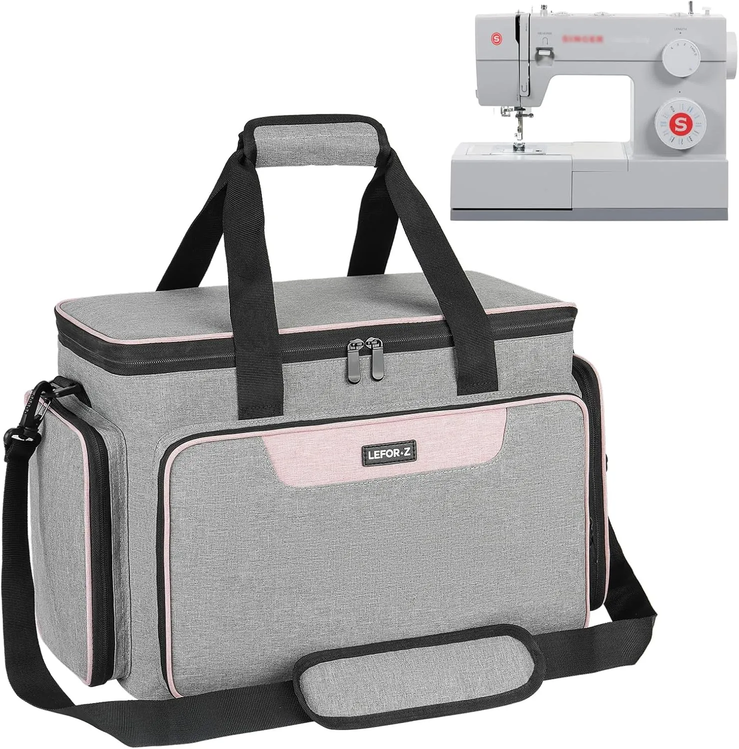 Sewing Machine Carrying Case Bag Compatible for Most Standard Singer,Brother,Janome with Multiple Storage Pockets,Universal Travel Tote Bag with Shoulder Strap for Sewing Machine and Supplies(Grey)